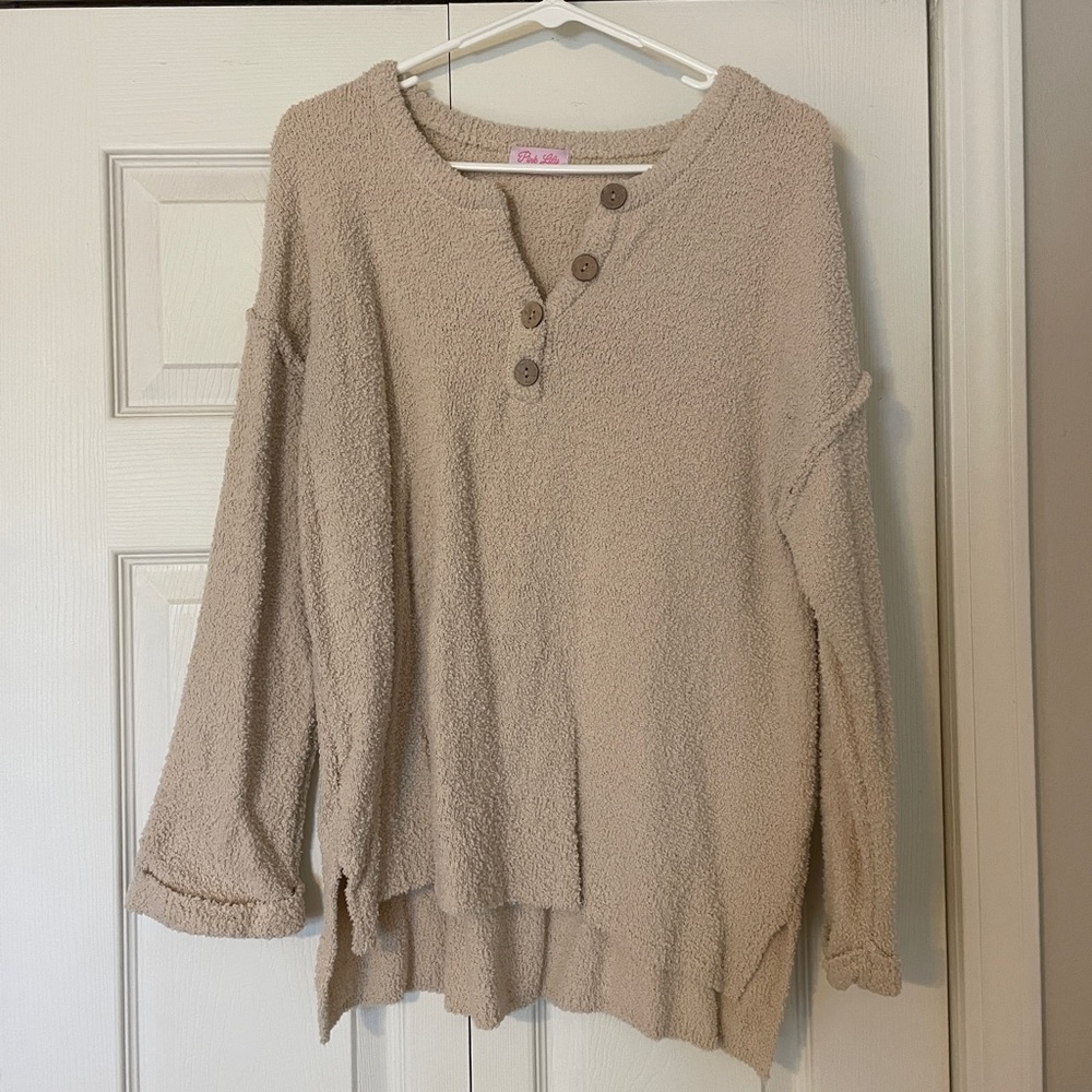 Neutral Sweater w/ Button Detail